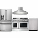 Thor Kitchen 4-Piece Pro Appliance Package - 48-Inch Dual Fuel Range with Propane Gas Cooktop , Pro Wall Mount Hood, Refrigerator with Water Dispenser, & Dishwasher in Stainless Steel