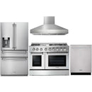 Thor Kitchen 4-Piece Pro Appliance Package - 48-Inch Dual Fuel Range, Pro Wall Mount Hood, Refrigerator with Water Dispenser, & Dishwasher in Stainless Steel