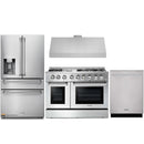 Thor Kitchen 4-Piece Pro Appliance Package - 48-Inch Dual Fuel Range, Under Cabinet 11-Inch Tall Hood, Refrigerator with Water Dispenser, & Dishwasher in Stainless Steel