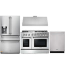 Thor Kitchen 4-Piece Pro Appliance Package - 48-Inch Dual Fuel Range with Propane Gas Cooktop , Under Cabinet 11-Inch Tall Hood, Refrigerator with Water Dispenser, & Dishwasher in Stainless Steel