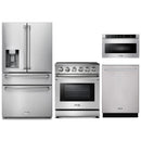 Thor Kitchen 4-Piece Appliance Package - 30-Inch Electric Range, Refrigerator with Water Dispenser, Dishwasher, & Microwave Drawer in Stainless Steel