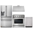 Thor Kitchen 4-Piece Appliance Package - 36-Inch Electric Range, Refrigerator with Water Dispenser, Under Cabinet Hood, & Dishwasher in Stainless Steel