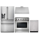 Thor Kitchen 4-Piece Appliance Package - 36-Inch Electric Range, Refrigerator with Water Dispenser, Under Cabinet Hood, & Dishwasher in Stainless Steel