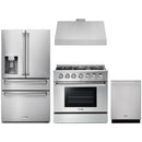Thor Kitchen 4-Piece Pro Appliance Package - 36-Inch Propane Gas Range, Refrigerator with Water Dispenser, Under Cabinet Hood & Dishwasher in Stainless Steel