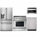 Thor Kitchen 4-Piece Pro Appliance Package - 36-Inch Propane Gas Range, Refrigerator with Water Dispenser, Dishwasher, & Microwave Drawer in Stainless Steel
