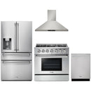 Thor Kitchen 4-Piece Pro Appliance Package - 36-Inch Propane Gas Range, Refrigerator with Water Dispenser, Wall Mount Hood & Dishwasher in Stainless Steel