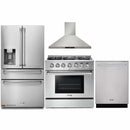 Thor Kitchen 4-Piece Pro Appliance Package - 36-Inch Propane Gas Range, Refrigerator with Water Dispenser, Wall Mount Hood & Dishwasher in Stainless Steel
