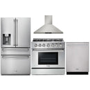 Thor Kitchen 4-Piece Pro Appliance Package - 36-Inch Gas Range, Refrigerator with Water Dispenser, Wall Mount Hood & Dishwasher in Stainless Steel