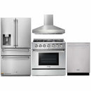 Thor Kitchen 4-Piece Pro Appliance Package - 36-Inch Propane Gas Range, Refrigerator with Water Dispenser, Pro-Style Wall Mount Hood & Dishwasher in Stainless Steel