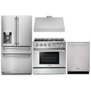 Thor Kitchen 4-Piece Pro Appliance Package - 36-Inch Gas Range, Refrigerator with Water Dispenser, Under Cabinet Hood & Dishwasher in Stainless Steel