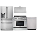 Thor Kitchen 4-Piece Pro Appliance Package - 36-Inch Propane Gas Range, Refrigerator with Water Dispenser, Under Cabinet Hood & Dishwasher in Stainless Steel