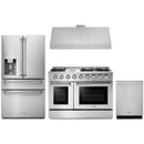 Thor Kitchen 4-Piece Pro Appliance Package - 48-Inch Propane Gas Range, Under Cabinet 11-Inch Tall Hood, Refrigerator with Water Dispenser, & Dishwasher in Stainless Steel