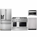 Thor Kitchen 4-Piece Pro Appliance Package - 48-Inch Propane Gas Range, Refrigerator with Water Dispenser, Dishwasher, & Microwave Drawer in Stainless Steel