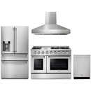 Thor Kitchen 4-Piece Pro Appliance Package - 48-Inch Propane Gas Range, Pro Wall Mount Hood, Refrigerator with Water Dispenser, & Dishwasher in Stainless Steel