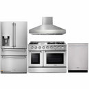 Thor Kitchen 4-Piece Pro Appliance Package - 48-Inch Propane Gas Range, Pro Wall Mount Hood, Refrigerator with Water Dispenser, & Dishwasher in Stainless Steel