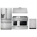 Thor Kitchen 4-Piece Pro Appliance Package - 48-Inch Gas Range, Under Cabinet 11-Inch Tall Hood, Refrigerator with Water Dispenser, & Dishwasher in Stainless Steel