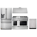 Thor Kitchen 4-Piece Pro Appliance Package - 48-Inch Propane Gas Range, Under Cabinet 11-Inch Tall Hood, Refrigerator with Water Dispenser, & Dishwasher in Stainless Steel