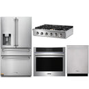 Thor Kitchen 4-Piece Pro Appliance Package - 36-Inch Propane Gas Rangetop , Electric Wall Oven, Refrigerator with Water Dispenser, & Dishwasher in Stainless Steel
