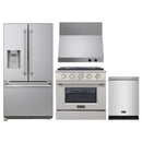 Kucht 4-Piece Appliance Package - 30-Inch Dual Fuel Range in Propane Gas, 36-Inch Refrigerator with Water Dispenser, Dishwasher & Wall Mount Range Hood in Stainless Steel
