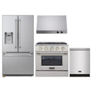Kucht 4-Piece Appliance Package - 30-Inch Dual Fuel Range in Propane Gas, 36-Inch Refrigerator with Water Dispenser, Dishwasher & Under Cabinet Range Hood in Stainless Steel
