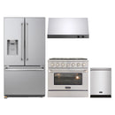 Kucht 4-Piece Appliance Package - 36-Inch Dual Fuel Range in Propane Gas, 36-Inch Refrigerator with Water Dispenser, Dishwasher & Under Cabinet Range Hood in Stainless Steel