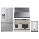 Kucht 4-Piece Appliance Package - 48-Inch Dual Fuel Range in Propane Gas, 36-Inch Refrigerator with Water Dispenser, Dishwasher & Wall Mount Range Hood in Stainless Steel