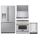 Kucht 4-Piece Appliance Package - 30-Inch Natural Gas Range with 4.2 Cu. Ft. Oven, 36-Inch Refrigerator with Water Dispenser, Dishwasher & Wall Mount Range Hood in Stainless Steel