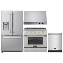 Kucht 4-Piece Appliance Package - 30-Inch Natural Gas Range with 4.2 Cu. Ft. Oven, 36-Inch Refrigerator with Water Dispenser, Dishwasher & Under Cabinet Range Hood in Stainless Steel