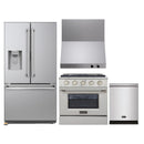 Kucht 4-Piece Appliance Package - 30-Inch Propane Gas Range with 4.2 Cu. Ft. Oven, 36-Inch Refrigerator with Water Dispenser, Dishwasher & Wall Mount Range Hood in Stainless Steel