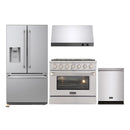 Kucht 4-Piece Appliance Package - 36-Inch Propane Gas Range with 5.2 Cu. Ft. Oven, 36-Inch Refrigerator with Water Dispenser, Dishwasher & Under Cabinet Range Hood in Stainless Steel