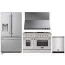 Kucht 4-Piece Appliance Package - 48-Inch Propane Gas Range with 6.7 Cu. Ft. Oven, 36-Inch Refrigerator with Water Dispenser, Dishwasher & Wall Mount Range Hood in Stainless Steel