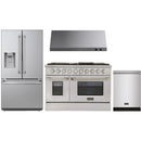 Kucht 4-Piece Appliance Package - 48-Inch Propane Gas Range with 6.7 Cu. Ft. Oven, 36-Inch Refrigerator with Water Dispenser, Dishwasher & Under Cabinet Range Hood in Stainless Steel