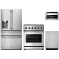 Thor Kitchen 4-Piece Appliance Package - 30-Inch Propane Gas Range, Refrigerator with Water Dispenser, Dishwasher, & Microwave Drawer in Stainless Steel