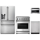 Thor Kitchen 4-Piece Appliance Package - 30-Inch Propane Gas Range, Refrigerator with Water Dispenser, Dishwasher, & Microwave Drawer in Stainless Steel