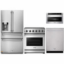 Thor Kitchen 4-Piece Appliance Package - 30-Inch Propane Gas Range, Refrigerator with Water Dispenser, Dishwasher, & Microwave Drawer in Stainless Steel