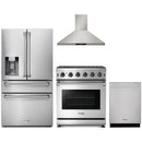 Thor Kitchen 4-Piece Appliance Package - 30-Inch Propane Gas Range, Refrigerator with Water Dispenser, Wall Mount Hood, & Dishwasher in Stainless Steel