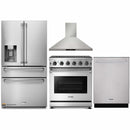 Thor Kitchen 4-Piece Appliance Package - 30-Inch Propane Gas Range, Refrigerator with Water Dispenser, Wall Mount Hood, & Dishwasher in Stainless Steel