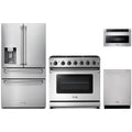 Thor Kitchen 4-Piece Appliance Package - 36-Inch Propane Gas Range, Refrigerator with Water Dispenser, Dishwasher, & Microwave Drawer in Stainless Steel
