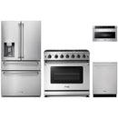 Thor Kitchen 4-Piece Appliance Package - 36-Inch Propane Gas Range, Refrigerator with Water Dispenser, Dishwasher, & Microwave Drawer in Stainless Steel