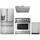 Thor Kitchen 4-Piece Appliance Package - 36-Inch Propane Gas Range, Refrigerator with Water Dispenser, Under Cabinet Hood & Dishwasher in Stainless Steel