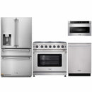 Thor Kitchen 4-Piece Appliance Package - 36-Inch Propane Gas Range, Refrigerator with Water Dispenser, Dishwasher, & Microwave Drawer in Stainless Steel