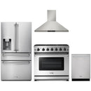 Thor Kitchen 4-Piece Appliance Package - 36-Inch Propane Gas Range, Refrigerator with Water Dispenser, Wall Mount Hood, & Dishwasher in Stainless Steel