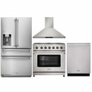 Thor Kitchen 4-Piece Appliance Package - 36-Inch Propane Gas Range, Refrigerator with Water Dispenser, Wall Mount Hood, & Dishwasher in Stainless Steel