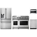 Thor Kitchen 4-Piece Appliance Package - 48-Inch Propane Gas Range, Refrigerator with Water Dispenser, Dishwasher, & Microwave Drawer in Stainless Steel