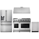 Thor Kitchen 4-Piece Appliance Package - 48-Inch Propane Gas Range, Under Cabinet 11-Inch Tall Hood, Refrigerator with Water Dispenser, & Dishwasher in Stainless Steel