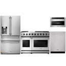 Thor Kitchen 4-Piece Appliance Package - 48-Inch Propane Gas Range, Refrigerator with Water Dispenser, Dishwasher, & Microwave Drawer in Stainless Steel