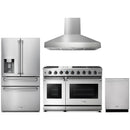 Thor Kitchen 4-Piece Appliance Package - 48-Inch Propane Gas Range, Pro Wall Mount Hood, Refrigerator with Water Dispenser, & Dishwasher in Stainless Steel