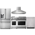 Thor Kitchen 4-Piece Appliance Package - 48-Inch Natural Gas Range, Refrigerator with Water Dispenser, Wall Mount Hood, & Dishwasher in Stainless Steel