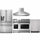 Thor Kitchen 4-Piece Appliance Package - 48-Inch Propane Gas Range, Pro Wall Mount Hood, Refrigerator with Water Dispenser, & Dishwasher in Stainless Steel