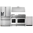 Thor Kitchen 4-Piece Appliance Package - 48-Inch Gas Range, Under Cabinet 11-Inch Tall Hood, Refrigerator with Water Dispenser, & Dishwasher in Stainless Steel
